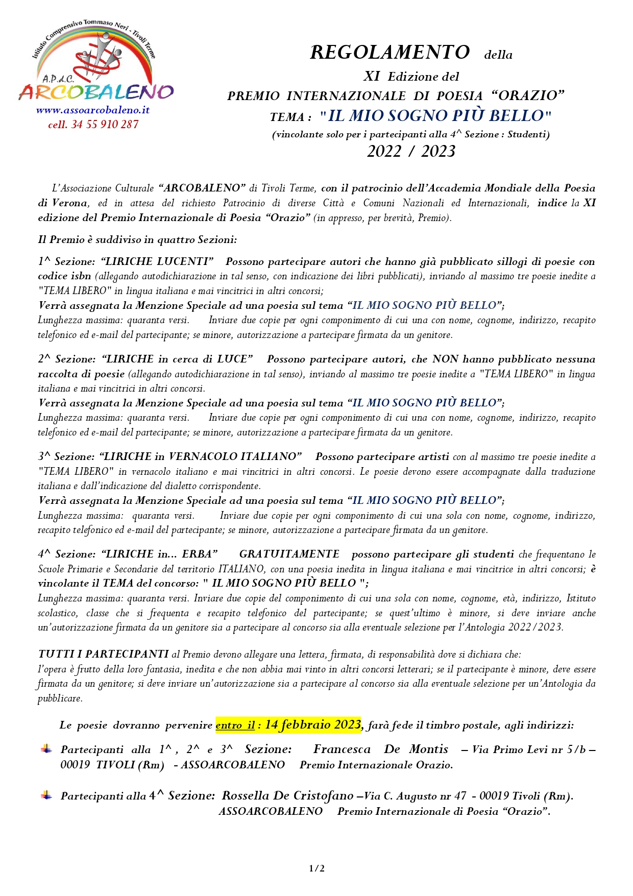 pag. 1 Regolamento XI Ed. PREMIO INTERNAZ DI POESIA ORAZIO 2022- 2023_page-0001
